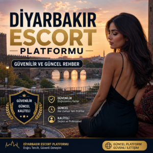 Diyarbakır escort platformu logosu ve güvenilir, güncel rehber vurgulayan modern tasarım.