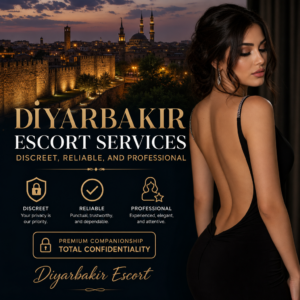 Text-only promotional graphic for Diyarbakir escort services emphasizing discretion, reliability, and confidentiality