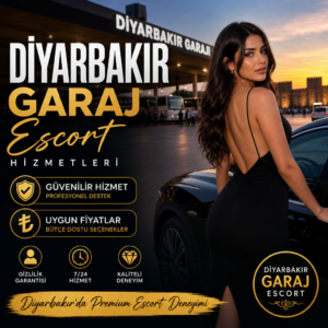 Modern bir web sitesi arayüzünde 'Diyarbakır Garaj Escort Hizmetleri' başlığı ve hizmet tanıtımı.